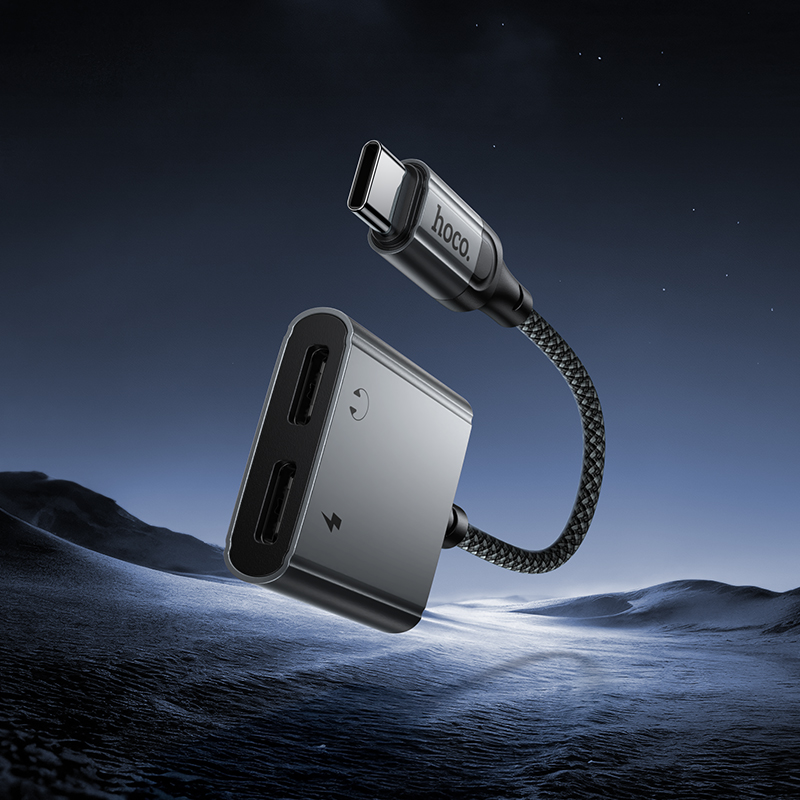 Hoco USB-C to Dual USB-C (Audio and Charge) UPA34A - Metal Gray